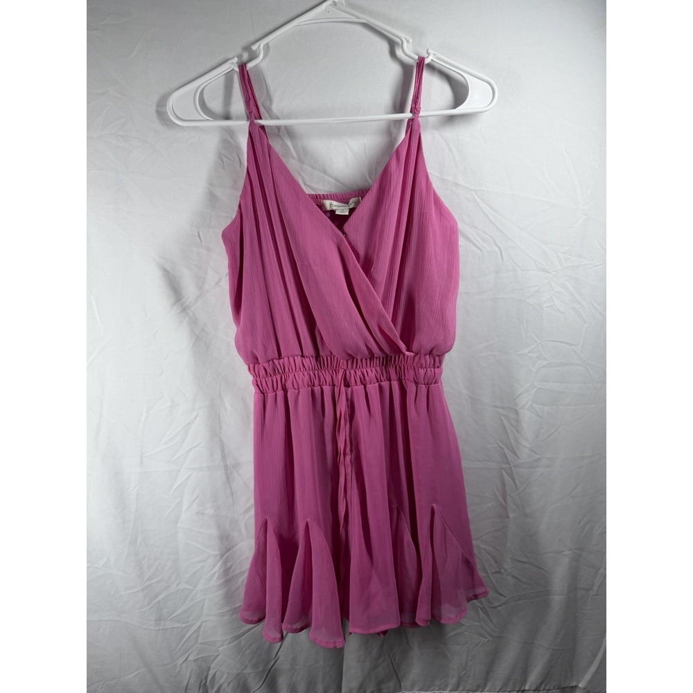 Francesca's Pink Romper Small S Sleeveless Surplice Wrap V-Neck Chiffon Ruffle